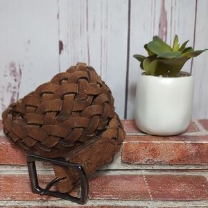 Frye Braided Leather Suede Woven Belt Men's Size 40 Gun Metal Silver‎ RARE HTF